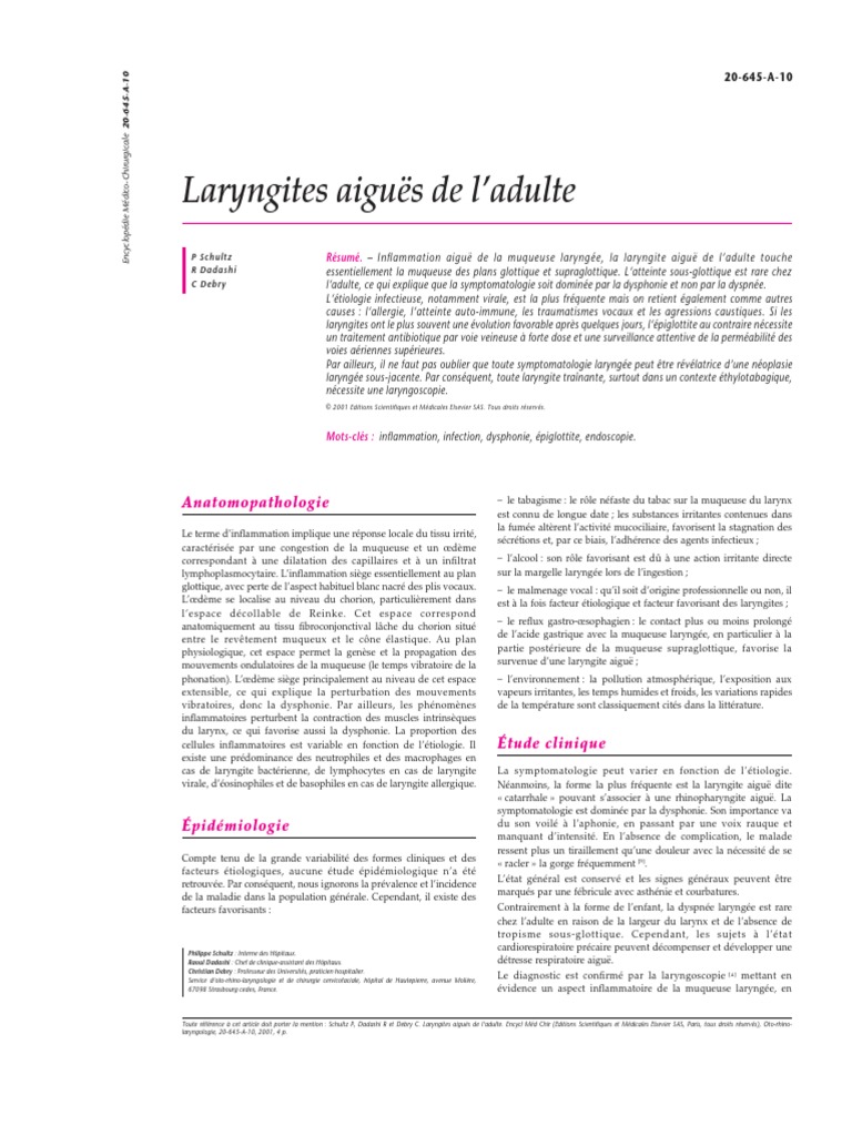 Laryngites Aiguës de L'adulte | PDF | Spécialités médicales ...