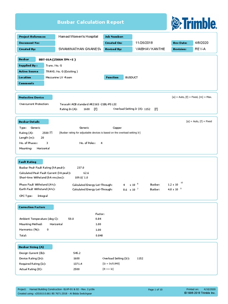 Busbar Calculation Report | PDF | Power Engineering | Electrical Equipment