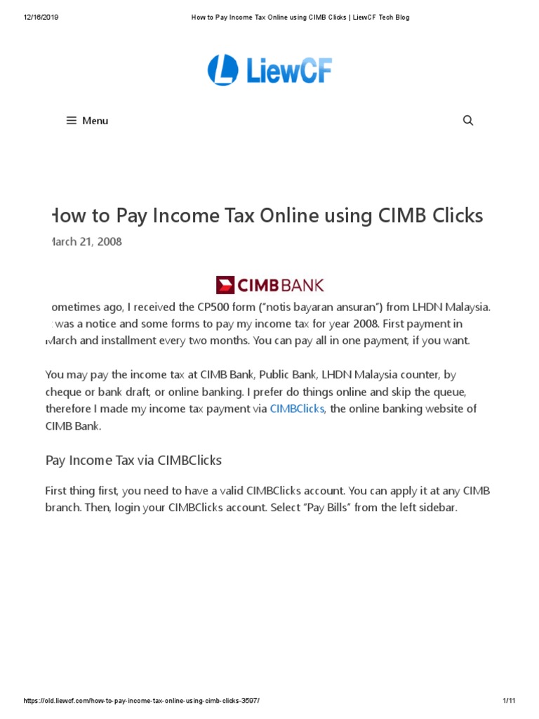 How To Pay Income Tax Online Using CIMB Clicks - LiewCF Tech Blog 