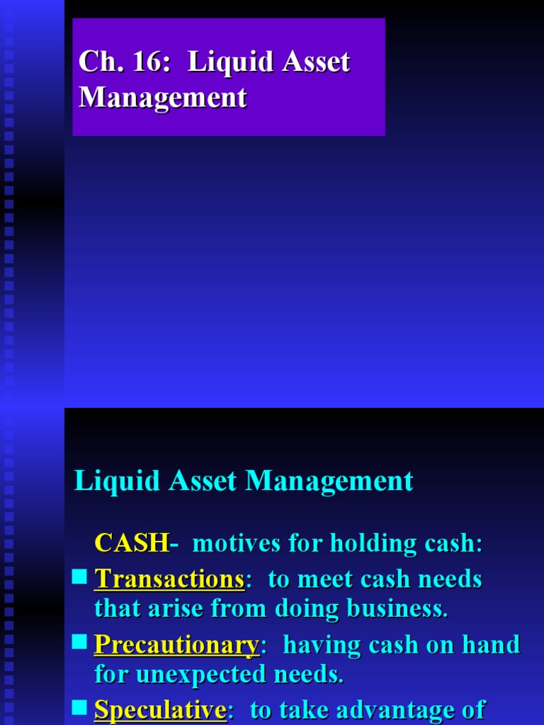 Liquid Asset Management Strategies | PDF | Securities (Finance) | Inventory