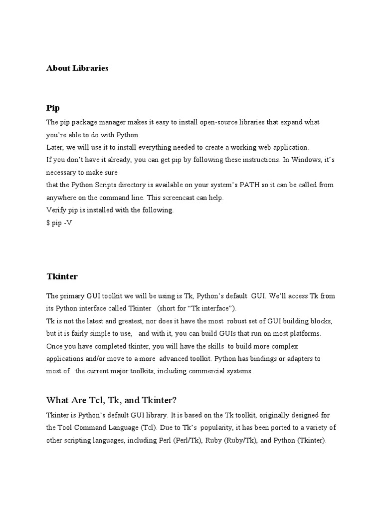 About Libraries: What Are TCL, TK, and Tkinter? | PDF | Widget (Gui ...