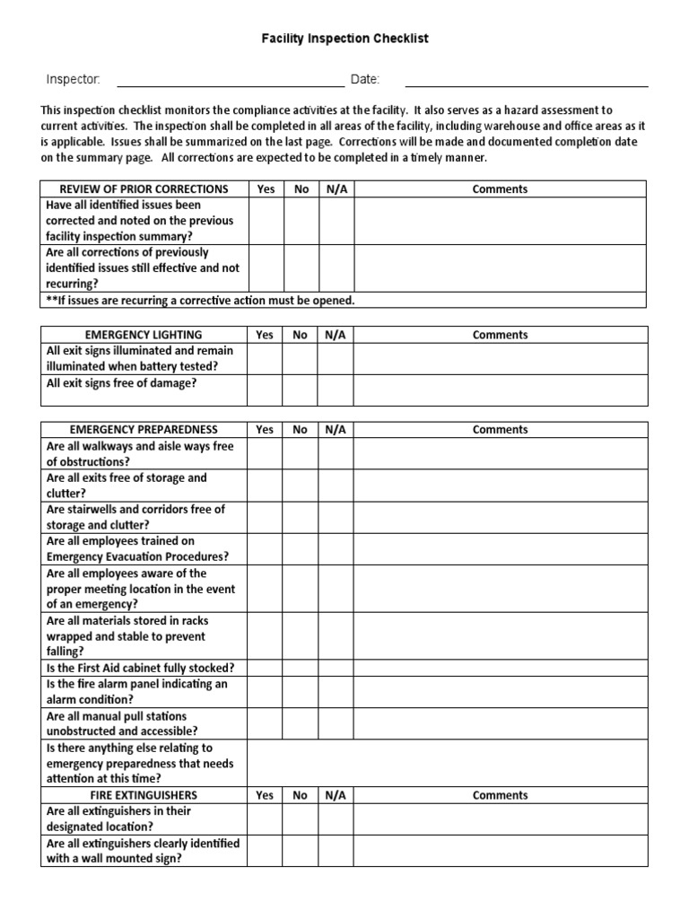 Comprehensive Facility Inspection Checklist | PDF | Personal Protective ...
