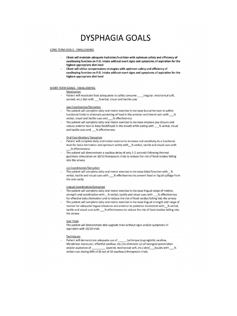 Dysphagia Goal Examples PDF