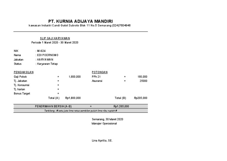 Contoh Slip Gaji Pt Kurnia Adi Jaya Mandiri Pdf