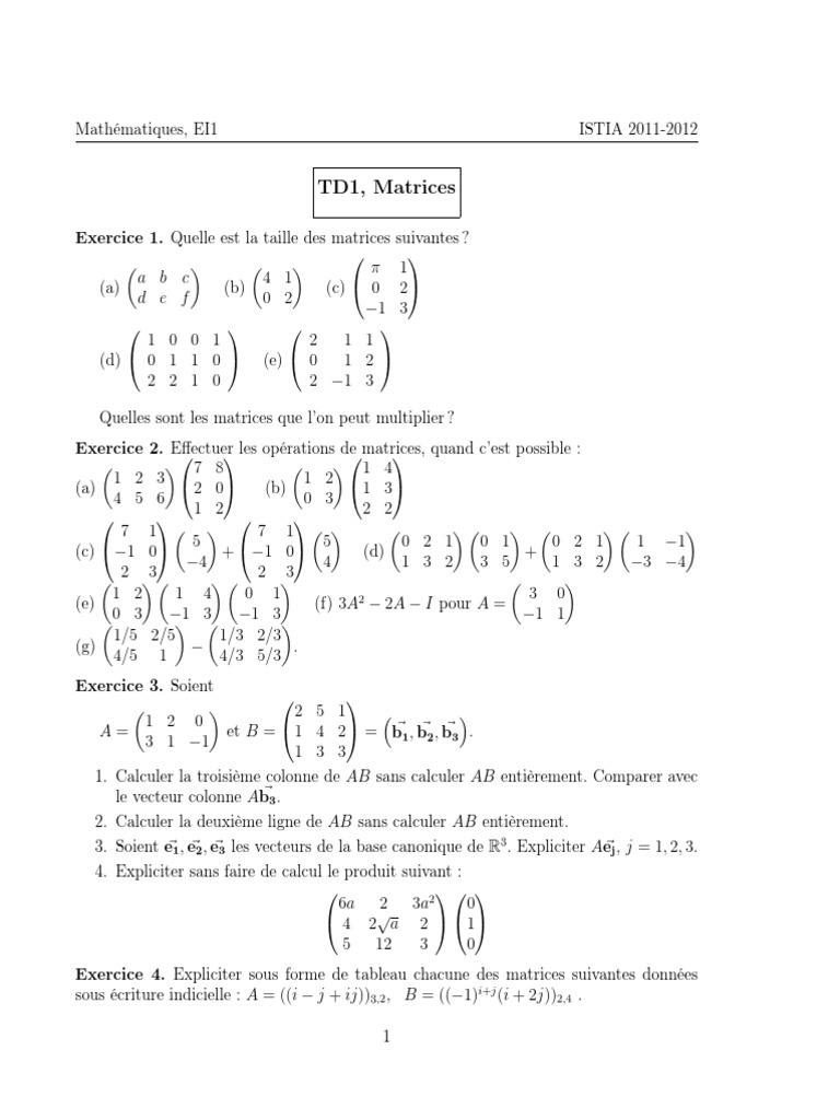Cours Complet sur les Matrices PDF | PDF | Matrice (Mathématiques ...