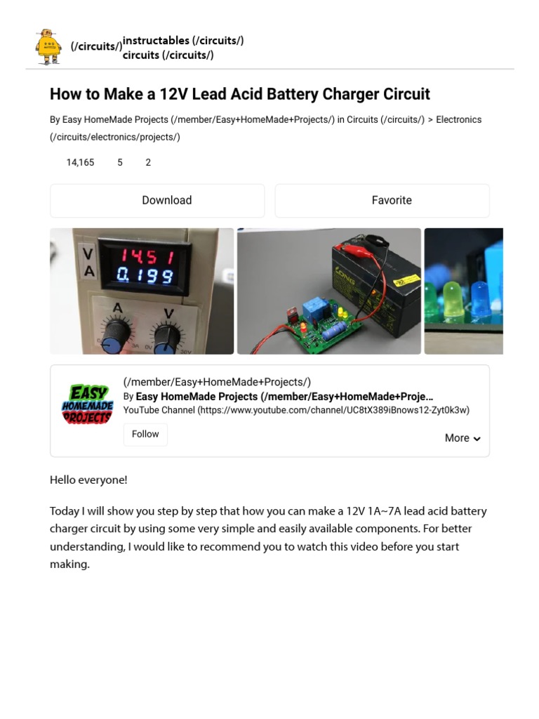 How To Make A 12V Lead Acid Battery Charger Circuit - 6 Steps -  Instructables, PDF, Electronic Circuits