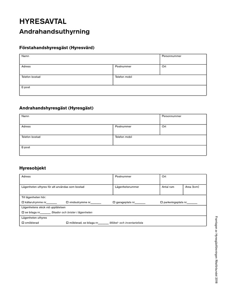 Hyresavtal Andrahandsuthyrning | PDF