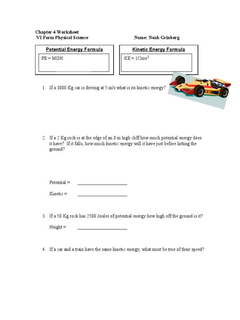 Physical Science Energy Calculations Worksheet | PDF | Science ...