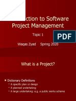 Introduction To Software Project Management: Topic 1 Waqas Zyad Spring 2020