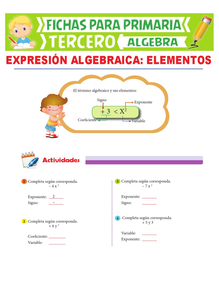 Elementos de Una Expresión Algebraica para Tercero de Primaria | PDF ...