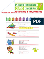 Grados de Monomios y Polinomios para Tercero de Primaria