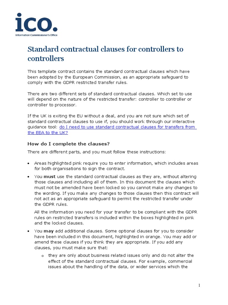 Standard contractual clauses for controllers to controllers how do i