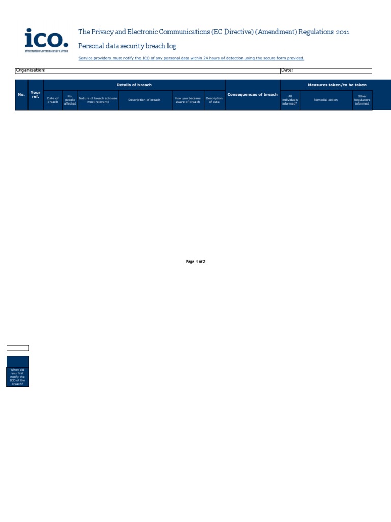 Personal Data Breach Log Template | PDF