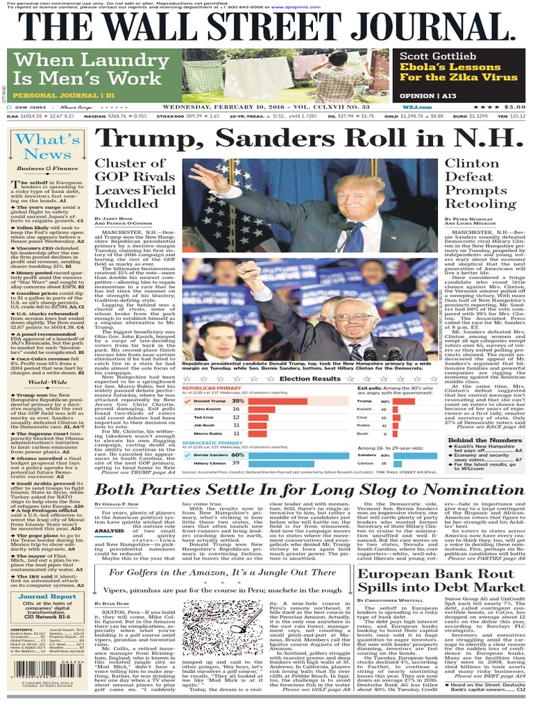 Wallstreetjournal 20160210 The Wall Street Journal, PDF, Bernie Sanders