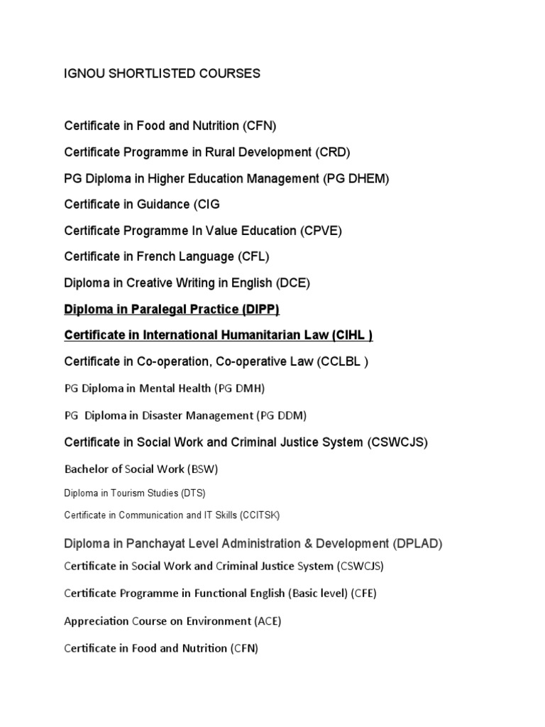 Diploma in Paralegal Practice (DIPP) Certificate in International