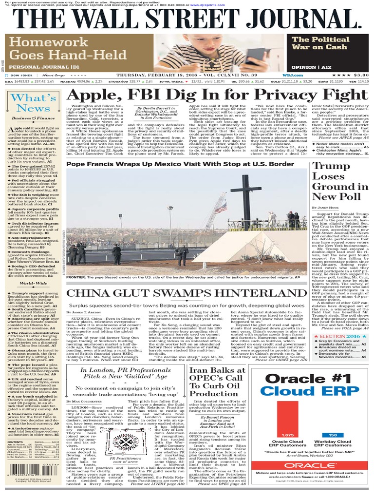 Apple, FBI Dig in For Privacy Fight Homework Goes Hand-Held PDF Republican Party (United States) American Government
