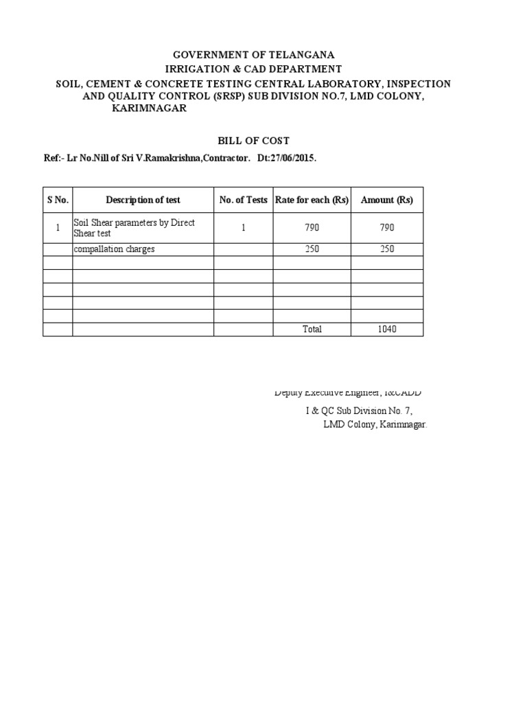 Bill of Cost PDF