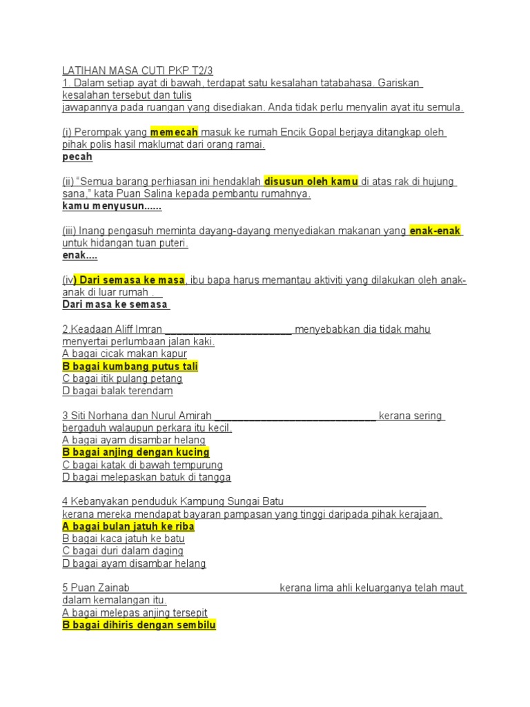 Latihan Masa Cuti Pkp T2 Pdf