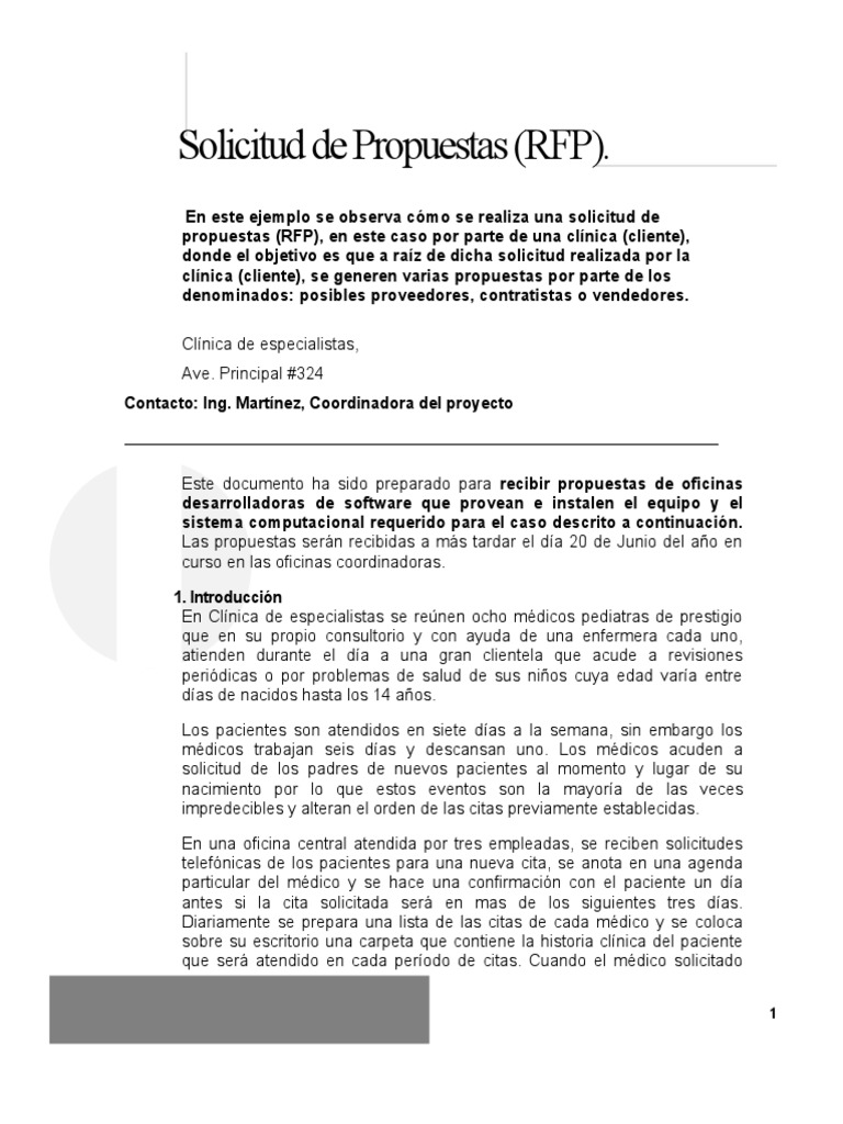 Ev Ejemplo De Una Solicitud De Propuesta Rfp Para Una Clinica Solicitud De Propuesta Informatica Y Tecnologia De La Informacion