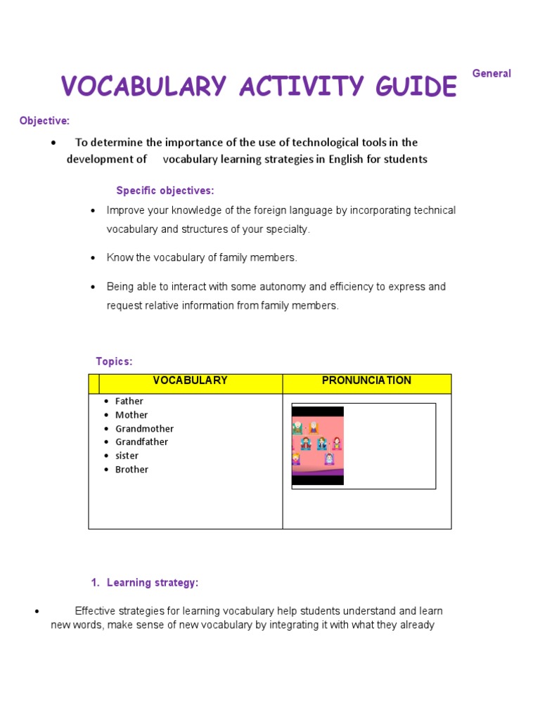 Vocabulary Activity Guide | PDF | Language Arts & Discipline | Foreign ...