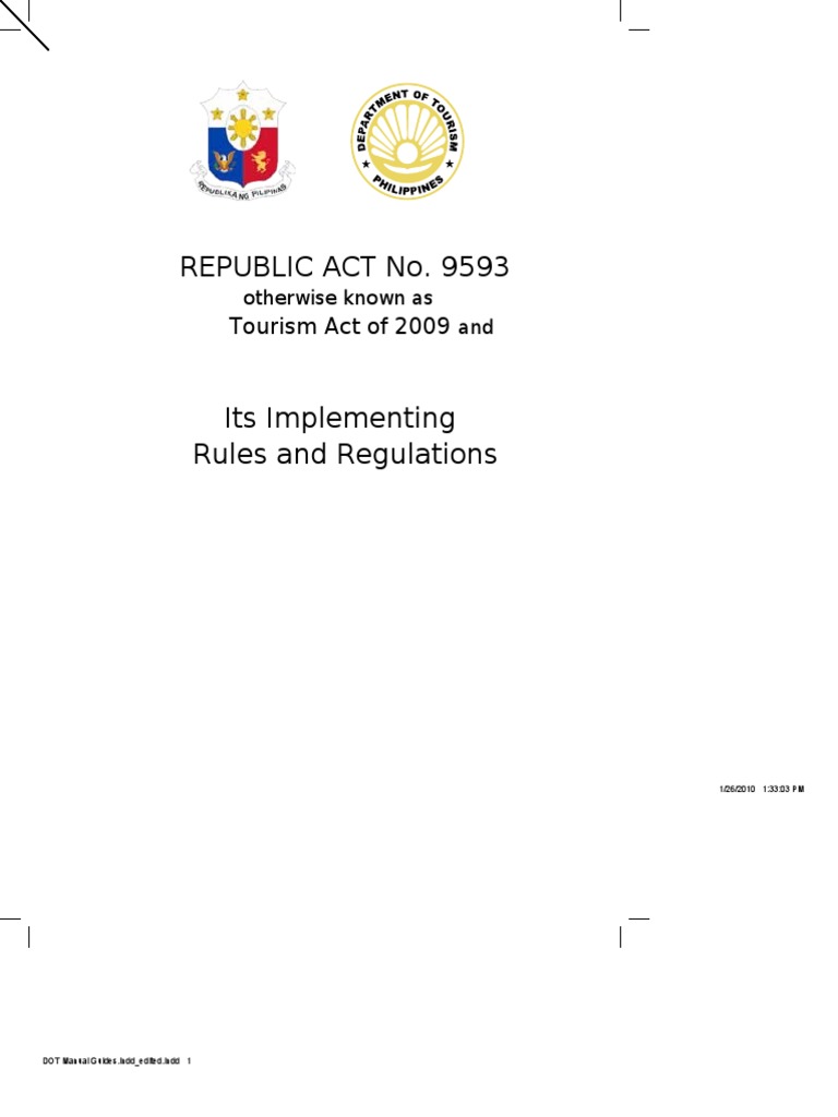 Philippines Tourism Act of 2009 Overview | PDF | Tourism | Regulatory ...