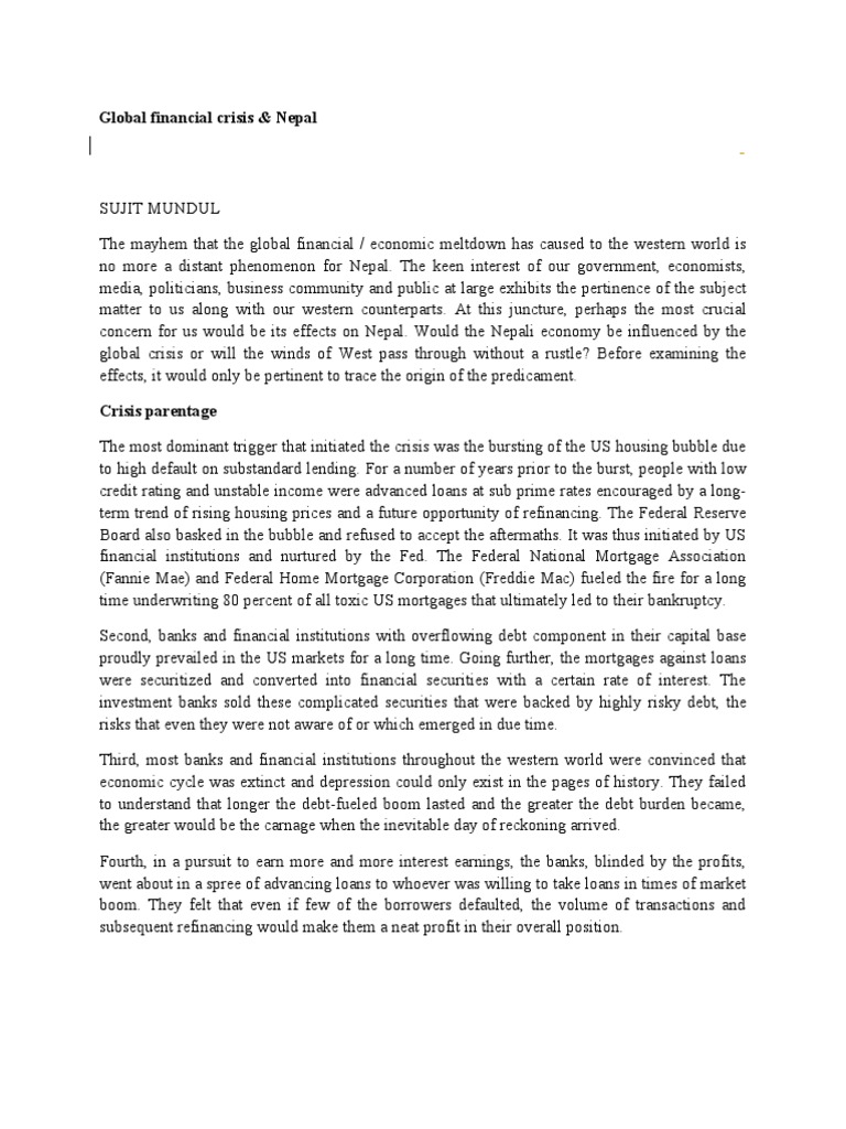 Impact of Global Financial Crisis on Nepal | PDF | Financial Crisis Of ...