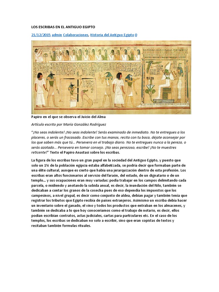 Los Escribas en El Antiguo Egipto | PDF | Antiguo Egipto | Jeroglíficos ...