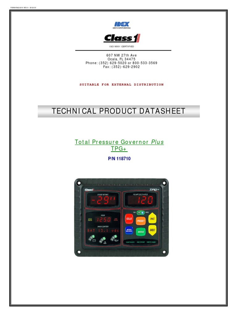 Technical Product Datasheet: Total Pressure Governor Plus TPG+ | PDF ...