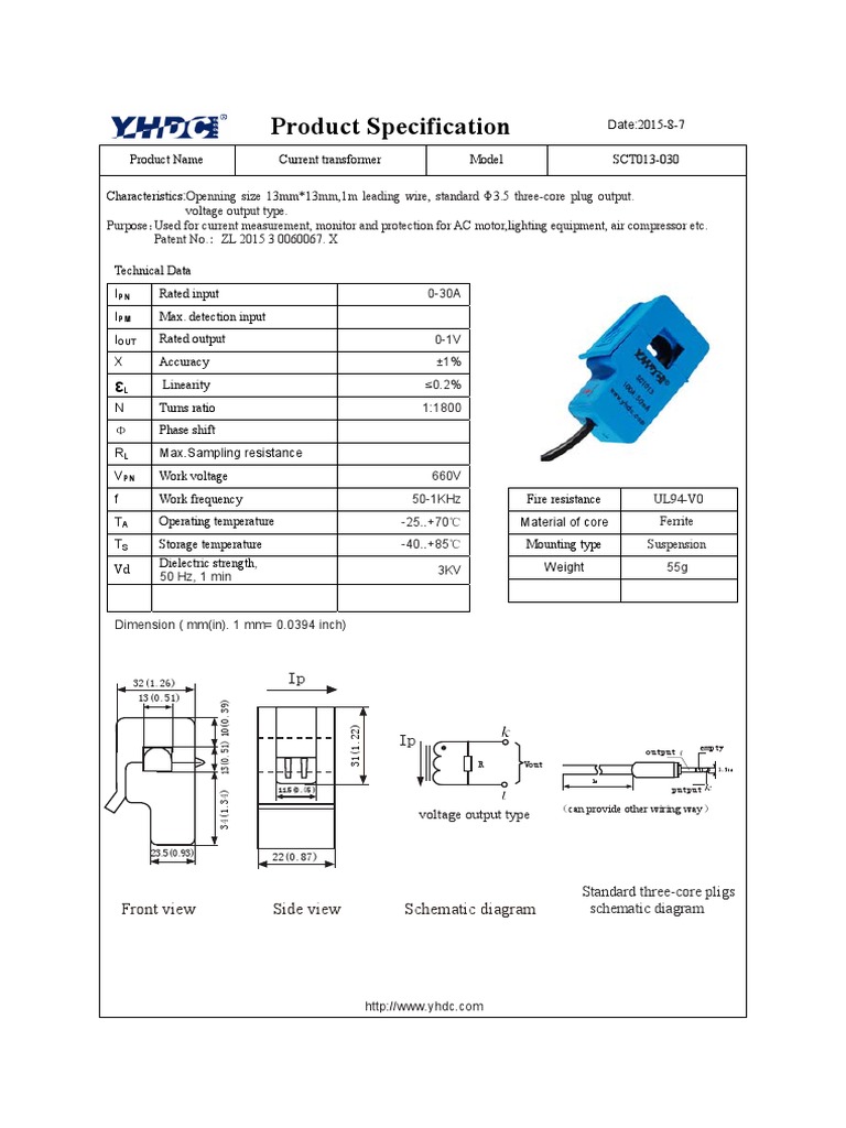 SCT013-030 Current Transformer Datasheet | PDF | Transformer | Electricity