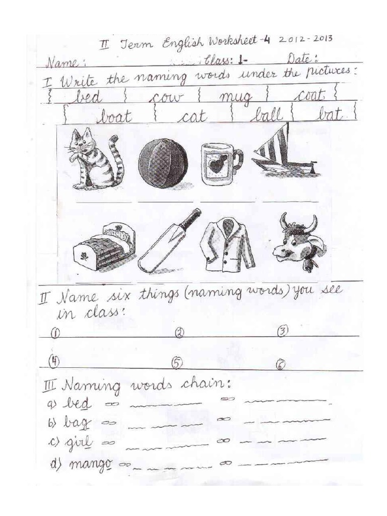 CBSE Class 1 English Worksheet PDF PDF