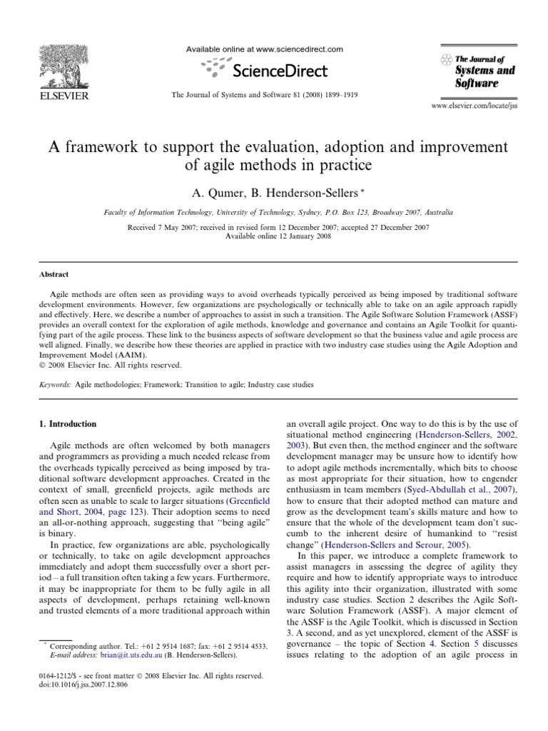 Agile Methods Evaluation Framework | PDF | Agile Software Development ...