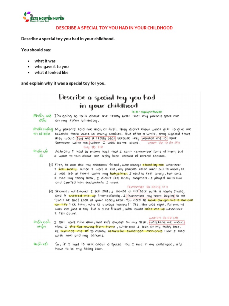 IELTS Speaking Part 2 Describe A Special Toy You Had in Your