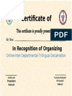 Certificate Of: This Certificate Is Proudly Presented To