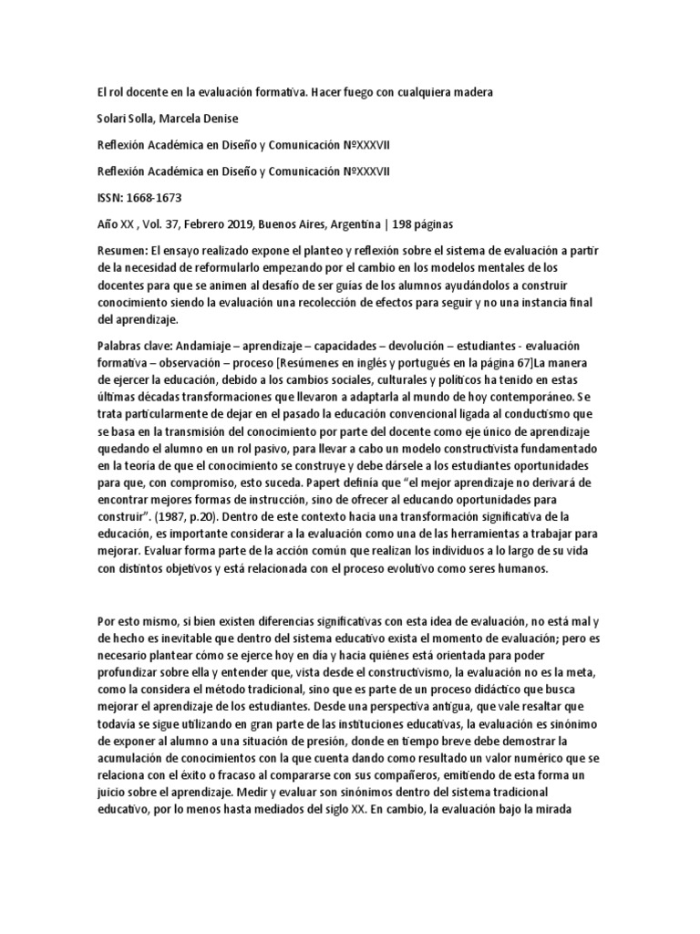 Rol del docente en evaluación formativa | PDF | Evaluación ...