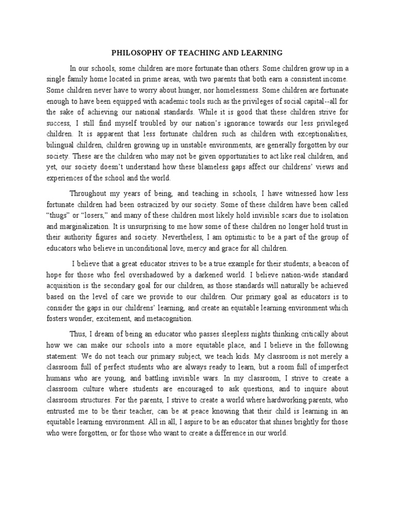 Philosophy of Teaching and Learning | PDF | Classroom | Cognition