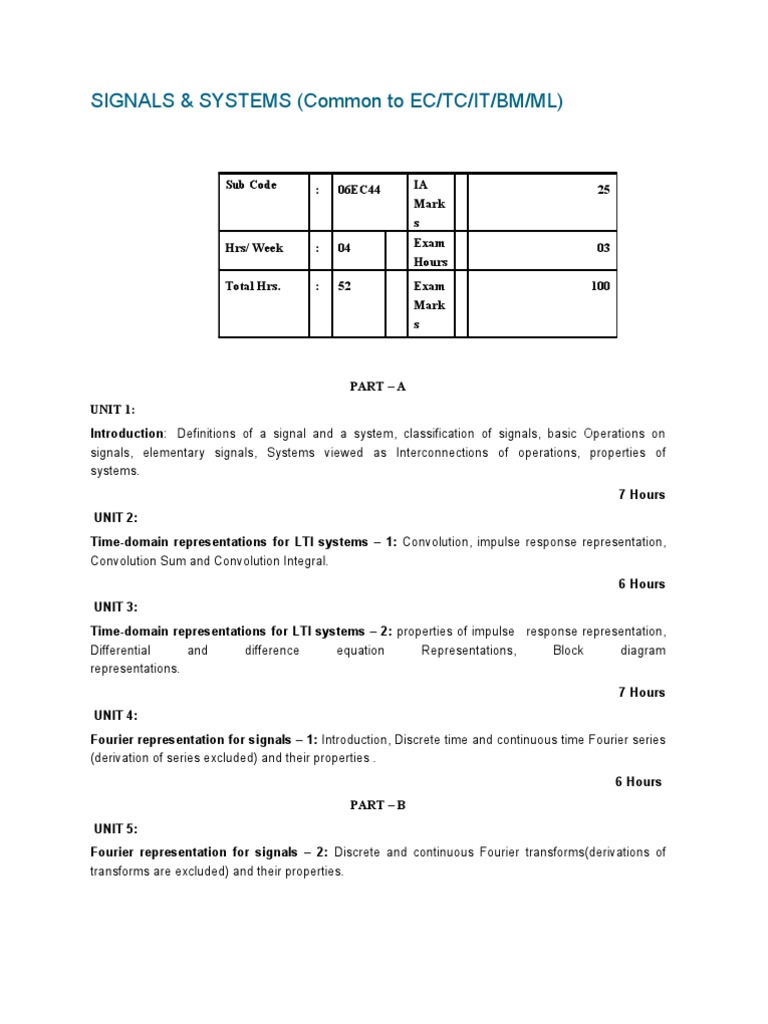 Signals and Systems Course Overview | PDF | Hardware Description ...