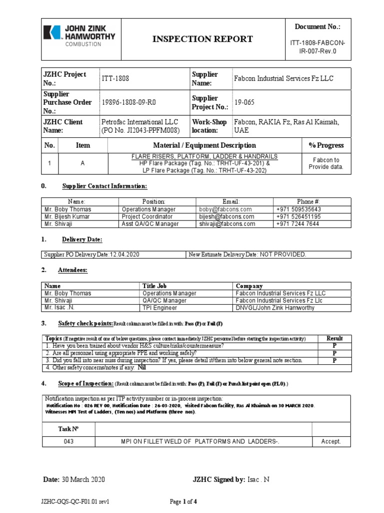 Flare Package Inspection Report | PDF | Business