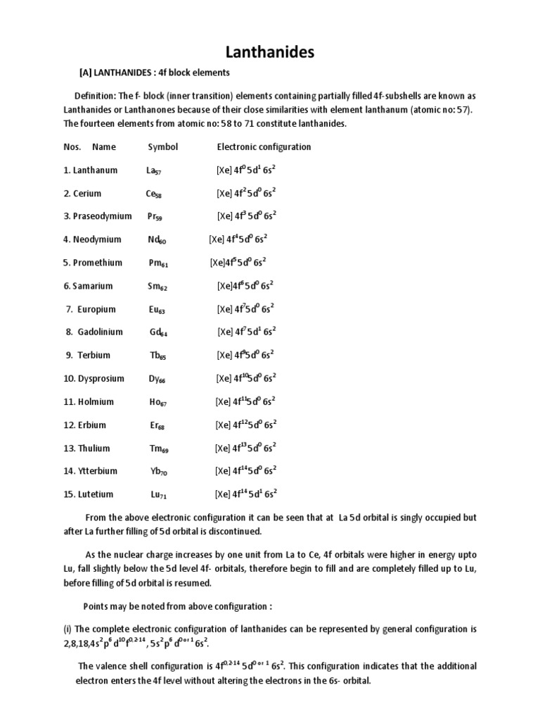 Lanthanides: (A) LANTHANIDES: 4f Block Elements | PDF | Lanthanide ...