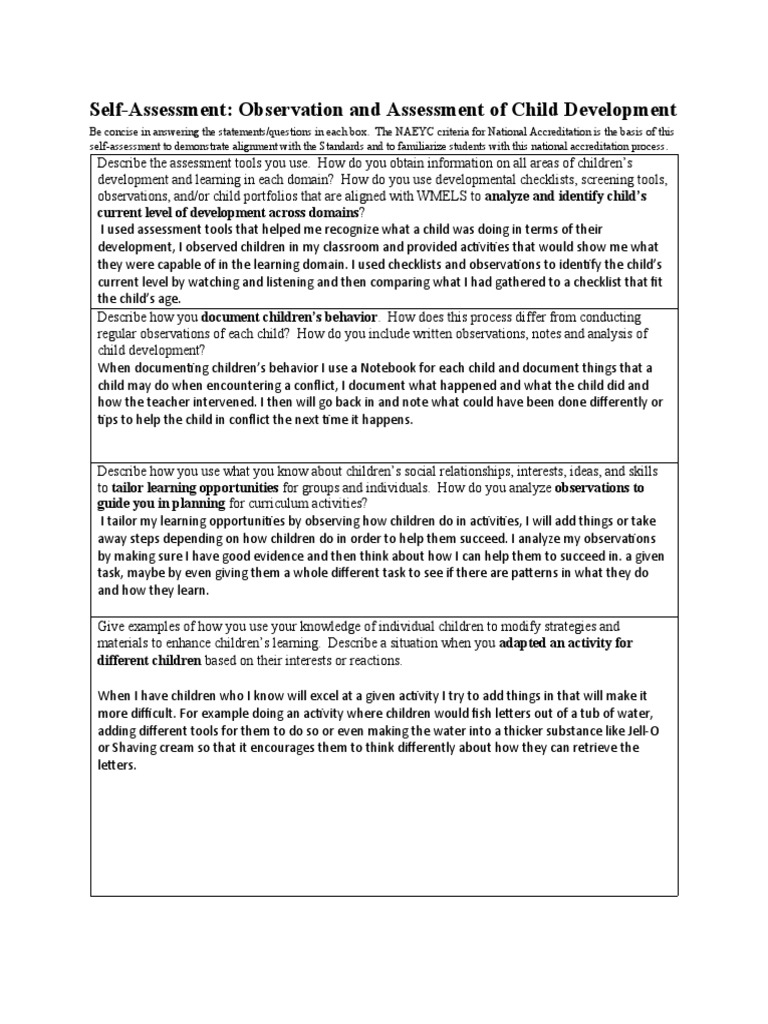 Self-Assessment Observation and Assessment of Child Development 1 | PDF ...