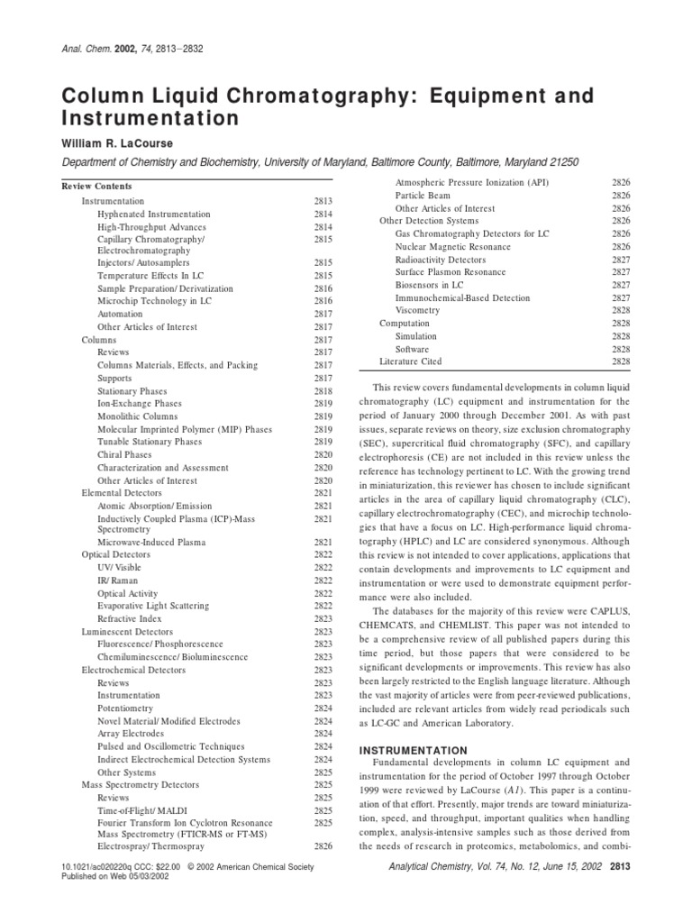 ColumnLCAnalChem2002Lacourse PDF | PDF | High Performance Liquid ...
