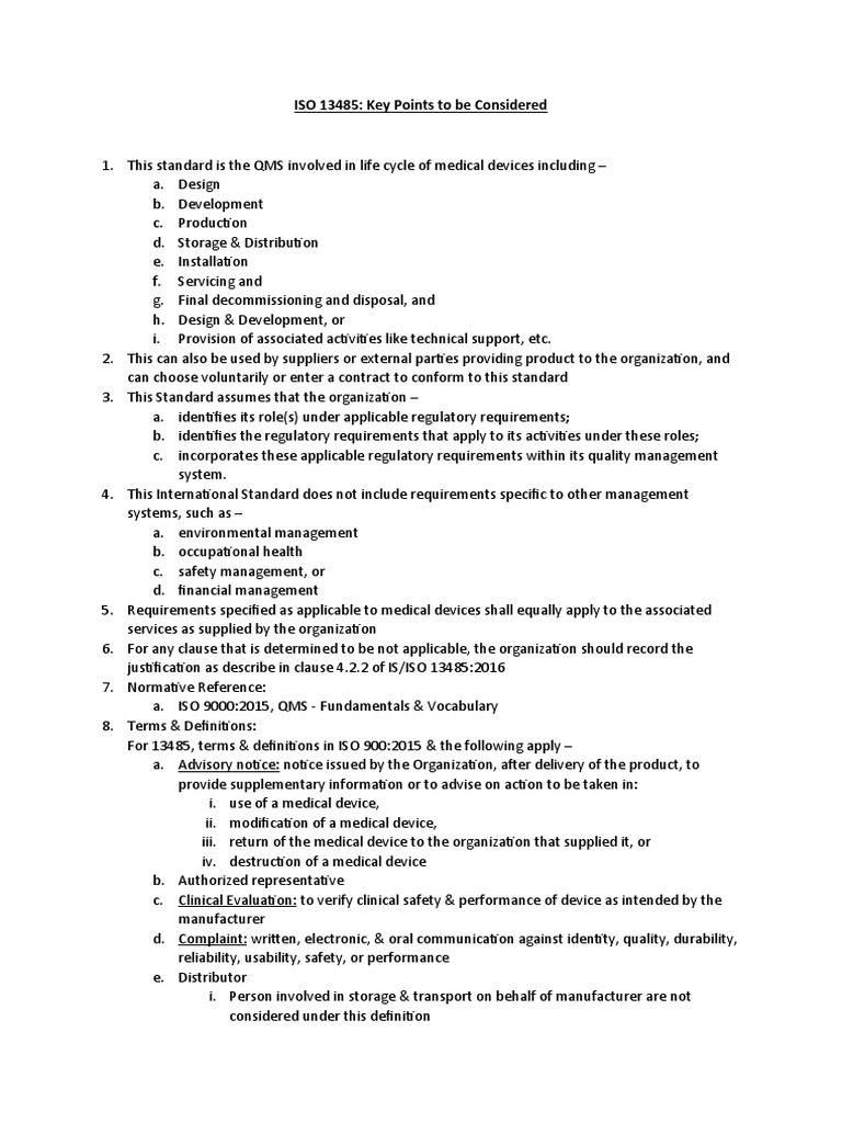 ISO 134852016 Key Points | PDF | Medical Device | Quality Management System