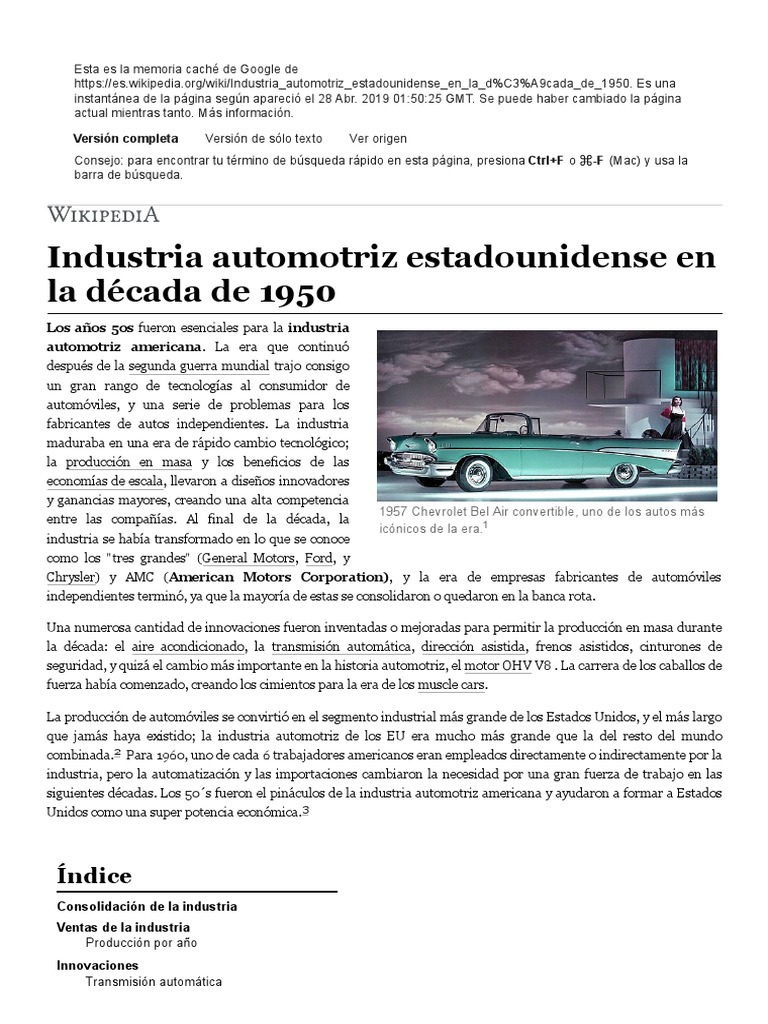 Industria Automotriz Estadounidense en La Década de 1950 Wikipedia