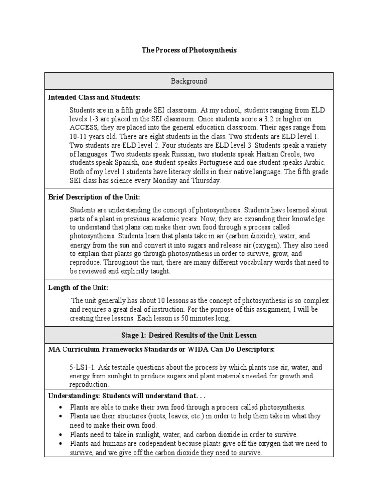 Photosynthesis Lesson Plan for Grade 5 | PDF | Leaf | Photosynthesis