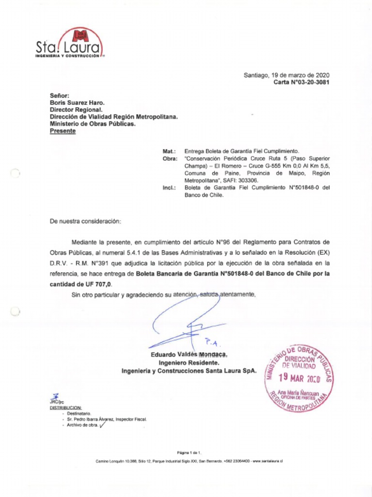Carta N°03203081 Entrega Boleta de Garantía PDF