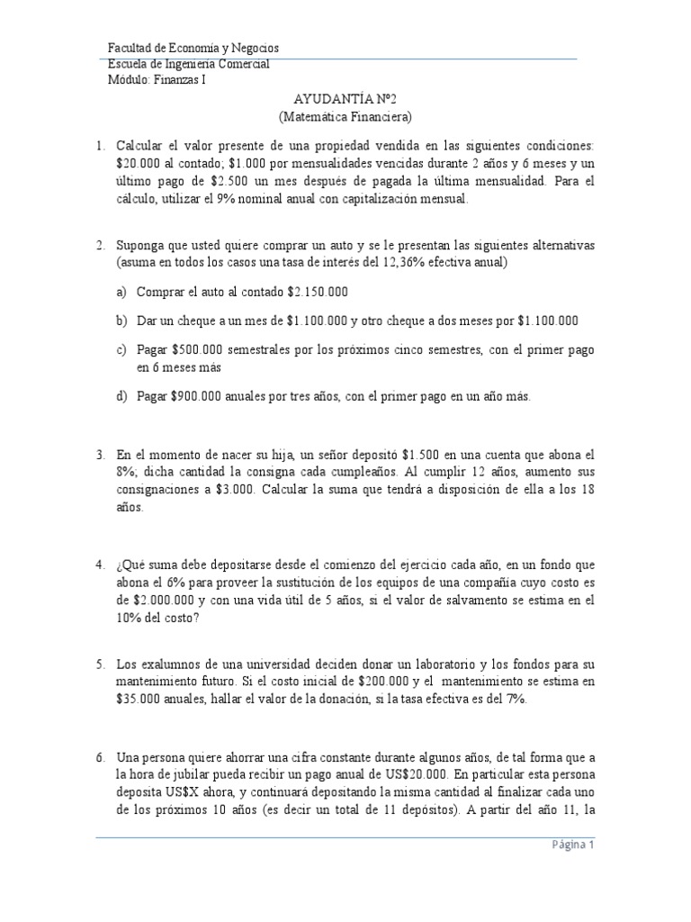 Ejercicios de Matemática Financiera | PDF | Finanzas Matemáticas ...