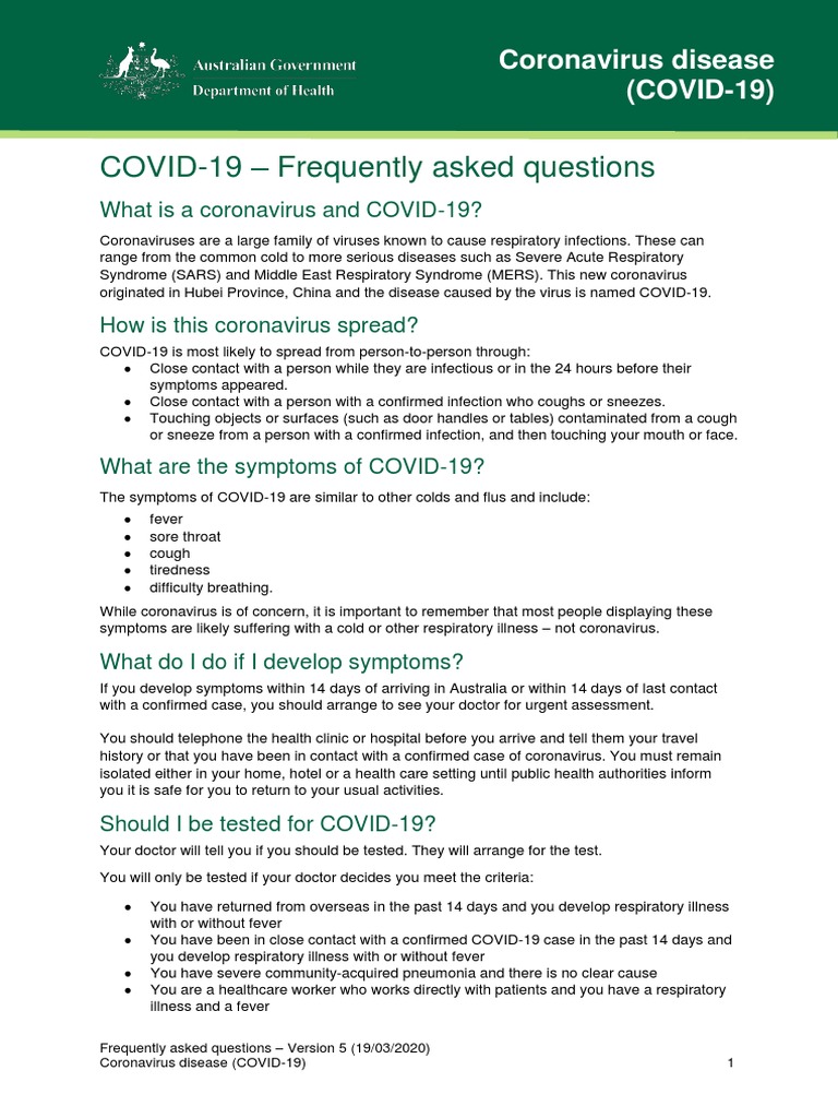COVID-19 FAQ: Symptoms, Spread, and Prevention | PDF | Clinical ...