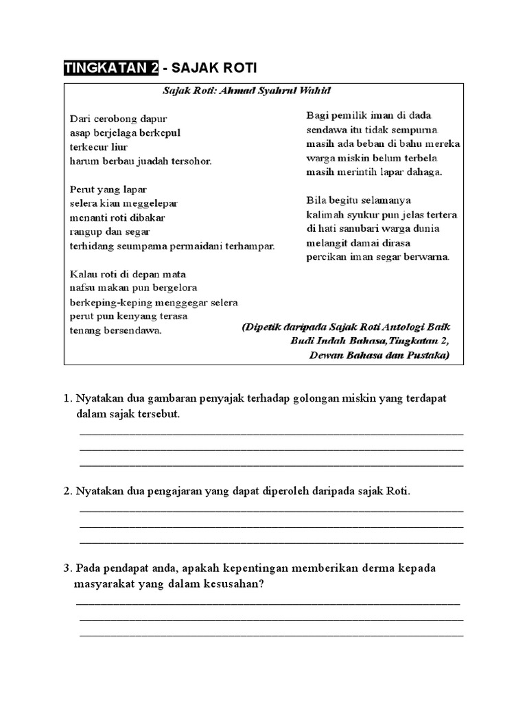 Sajak Roti Tingkatan 2