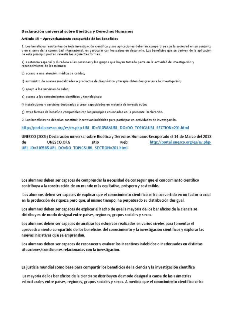 Declaración Universal Sobre Bioética y Derechos Humanos PDF Bioética Derechos humanos