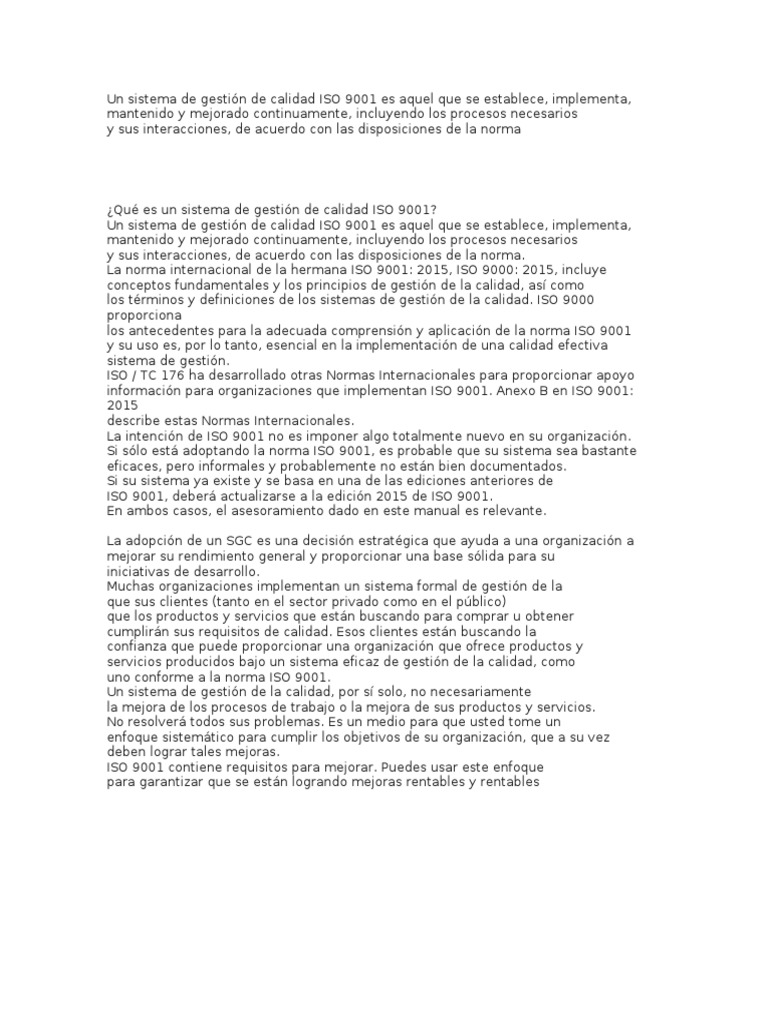 Sistema de Gestión de Calidad ISO 9001 | PDF | Gestión de la calidad ...