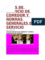 Tipos de Servicio de Comedor y Normas Generales Del Servicio